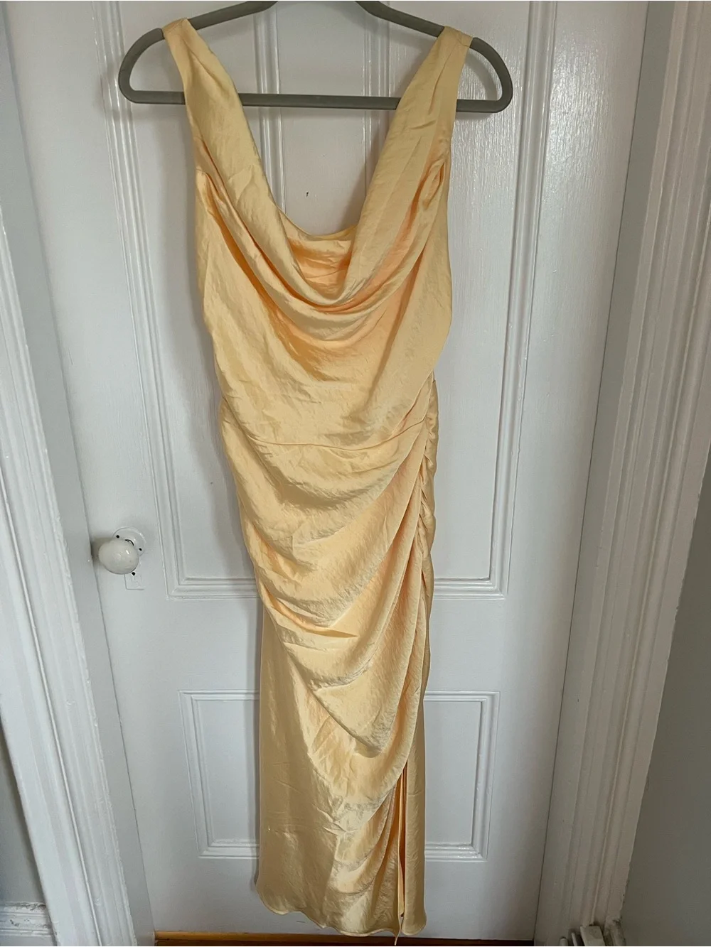 Abercrombie & Fitch Draped Cowl Neck Maxi Dress in Pale Yellow